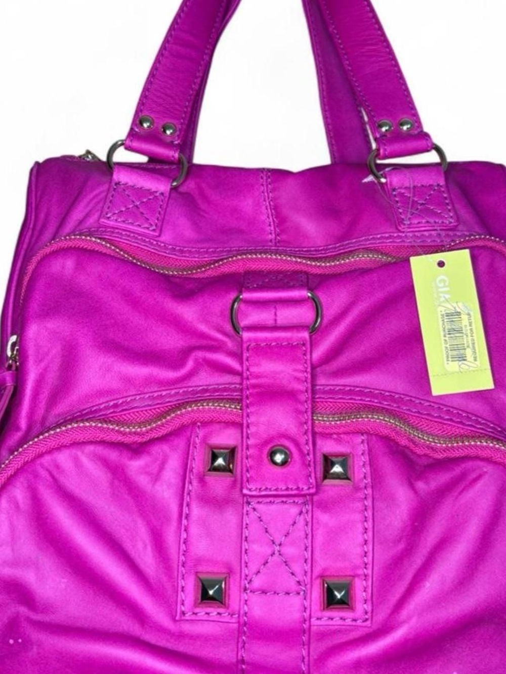 Gianni Bini Hot Pink Studded Leather Convertible Backpack Shoulder Bag